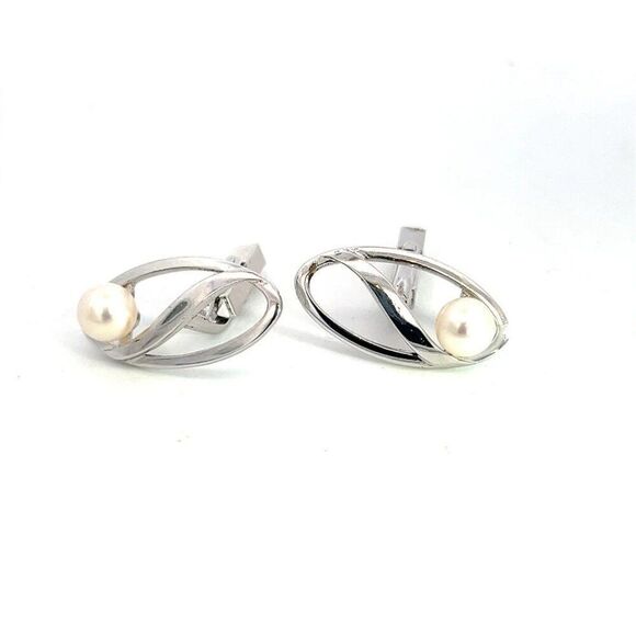 Mikimoto Estate Akoya Pearl Mens Cufflinks Sterling Silver 6.7 mm M392 - Picture 3 of 8